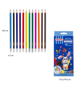 кс_Карандаши цветные арт. 181574 Стираемые с ластиком ПИФАГОР "МАГИЯ", 12 цветов, шестигранные
