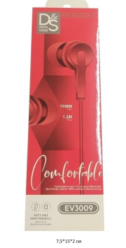 Наушники арт. EV3009 Проводные красные в кор.