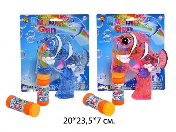 Пистолет арт. MY154/10084Y-2 Рыбка-клоун прозрачная и пузыри мыльные цвета микс на листе_/72 шт./