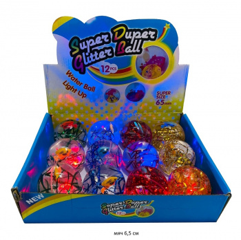 Мяч каучук. арт. 2557-5 Прозрачный рыбка, дождик, свет 6,5 см (12 шт.) шоубокс•